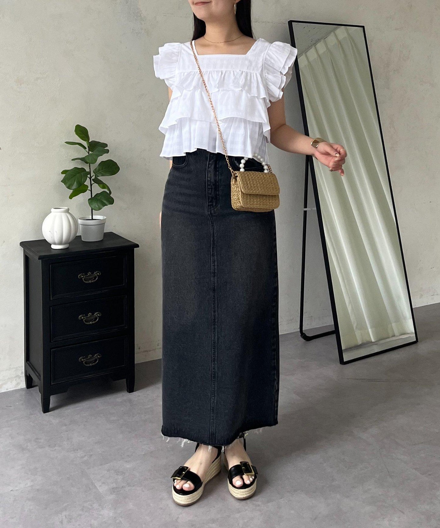 方領 層疊荷葉邊 格紋 女襯衫
