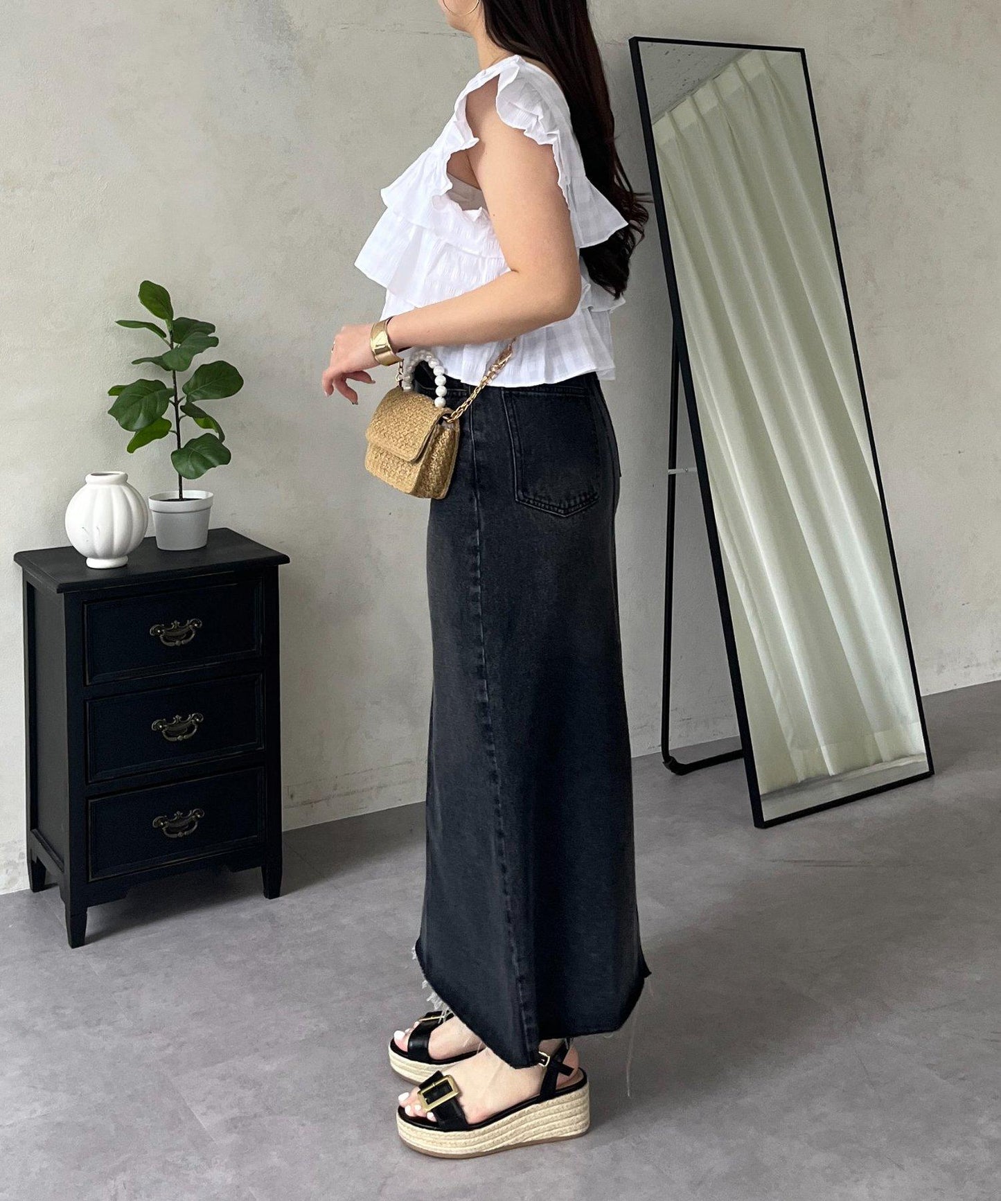 方領 層疊荷葉邊 格紋 女襯衫