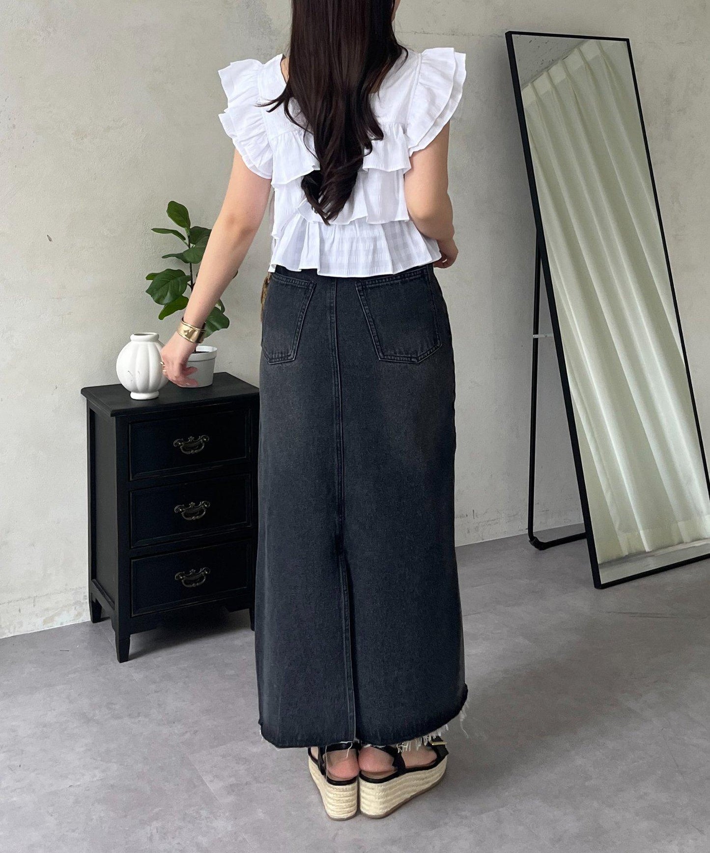 方領 層疊荷葉邊 格紋 女襯衫