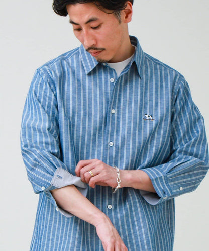 法鬥刺繡 七分袖 條紋/純色襯衫