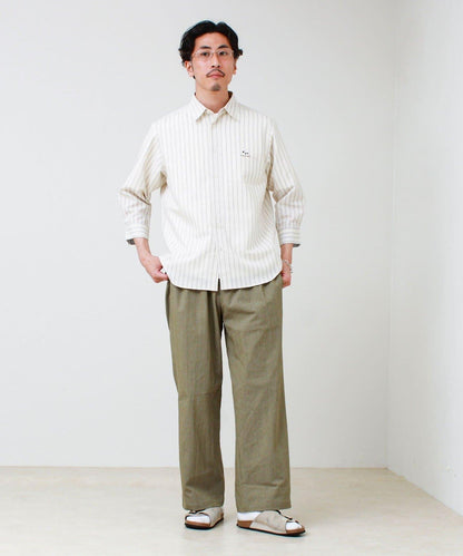 法鬥刺繡 七分袖 條紋/純色襯衫