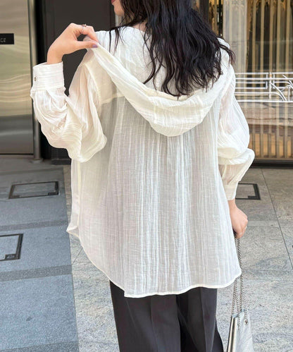 亞麻混楊柳面料 連帽襯衫