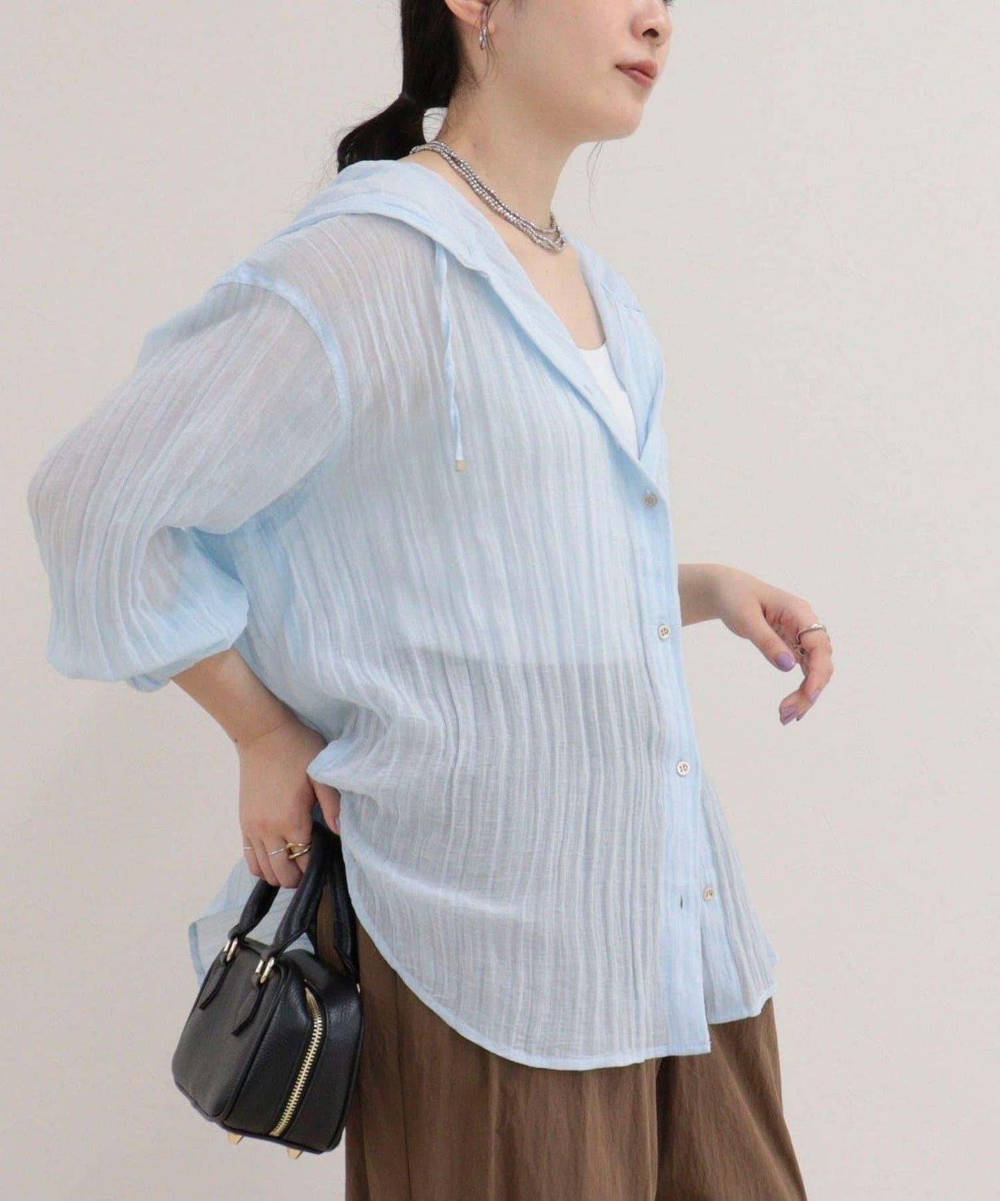 亞麻混楊柳面料 連帽襯衫