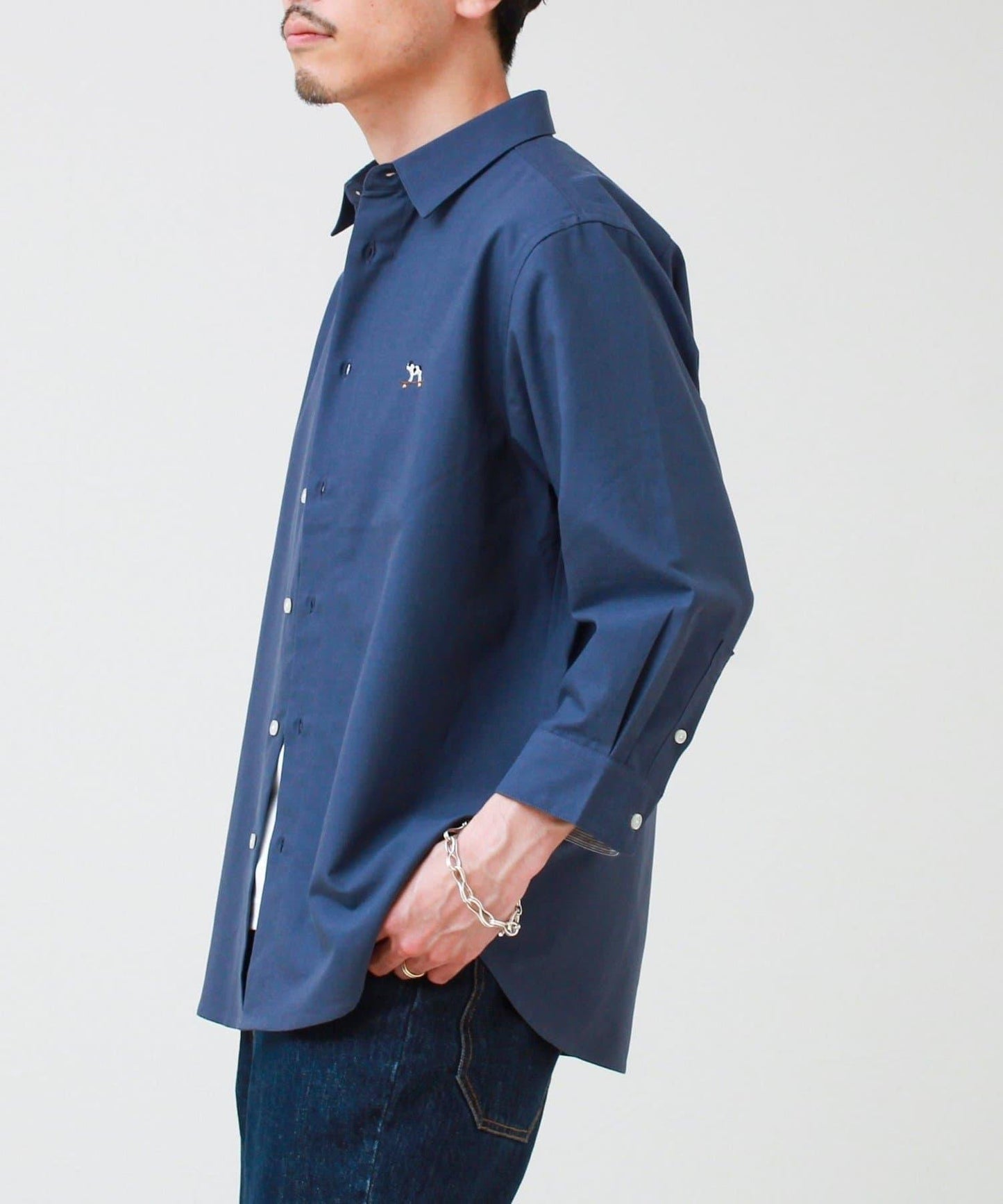 法鬥刺繡 七分袖 條紋/純色襯衫