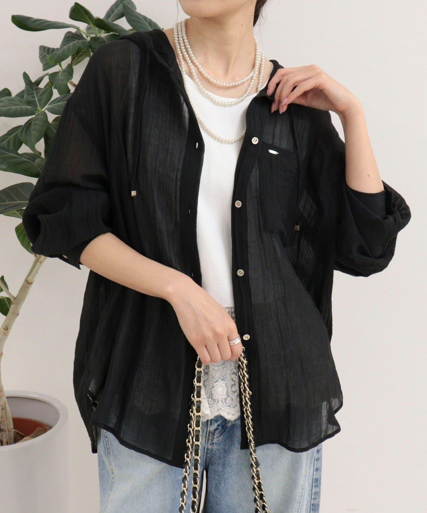 亞麻混楊柳面料 連帽襯衫