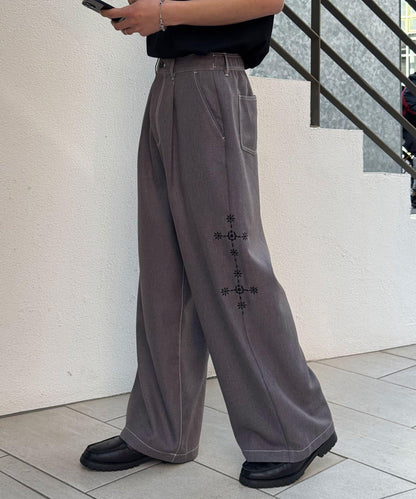 側邊縫線闊腿西裝褲