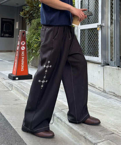 側邊縫線闊腿西裝褲