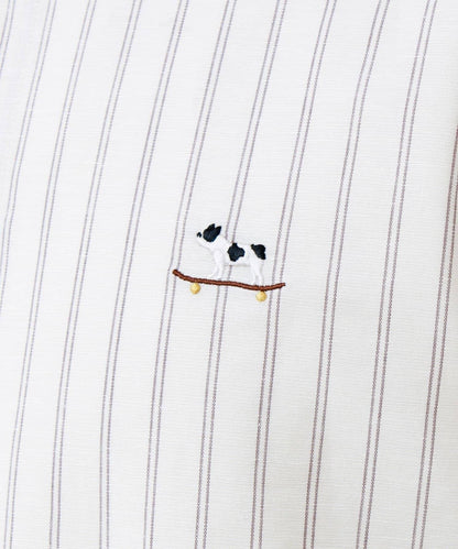 法鬥刺繡 七分袖 條紋/純色襯衫