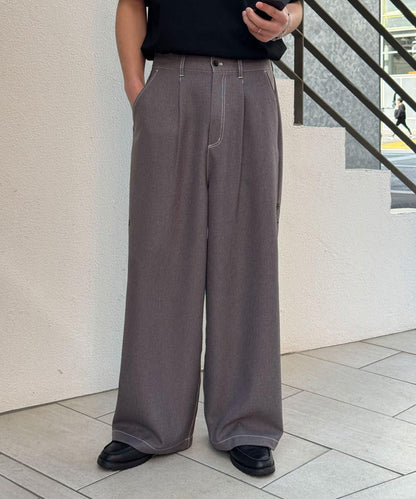 側邊縫線闊腿西裝褲