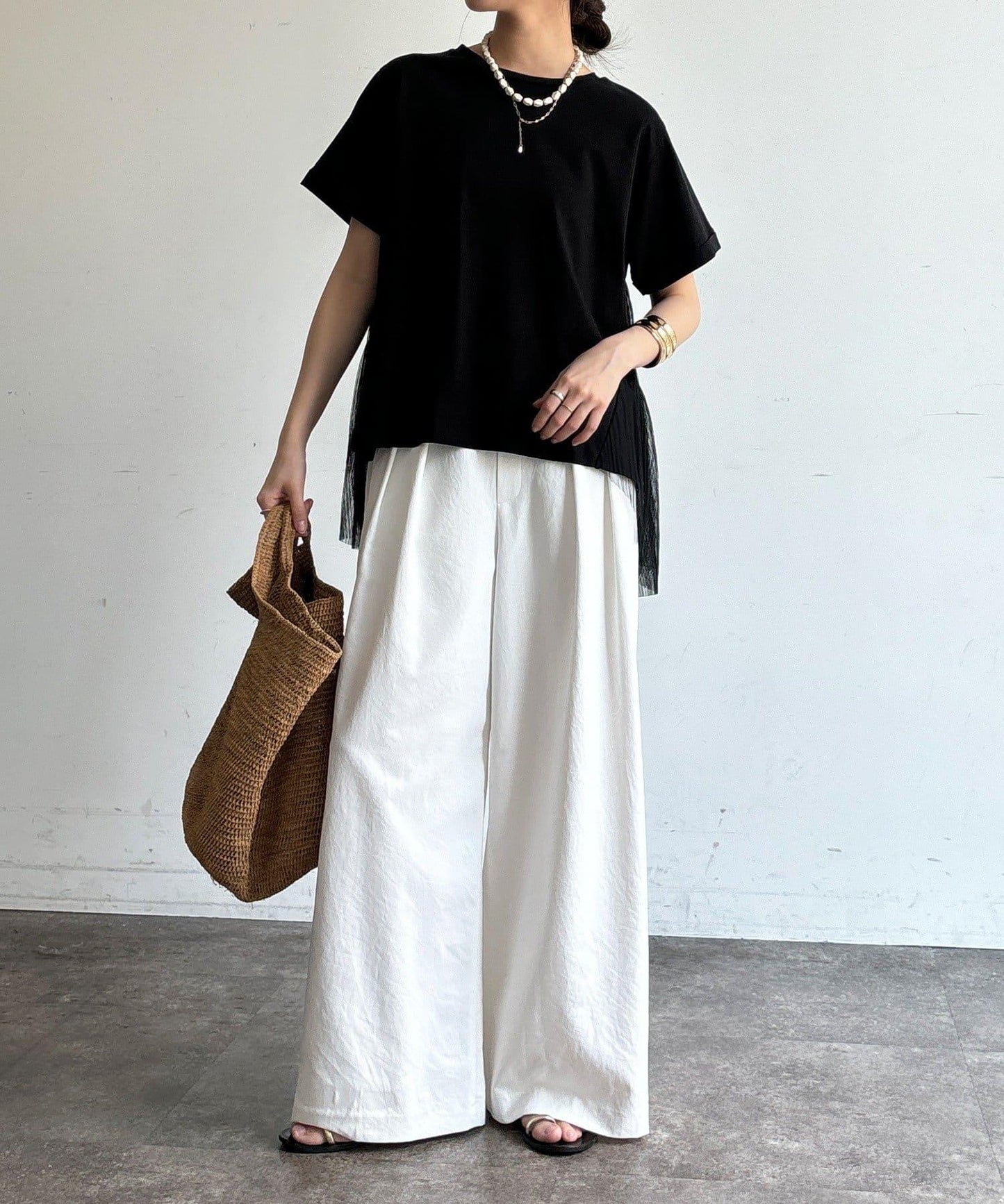 網紗褶皺 TEE