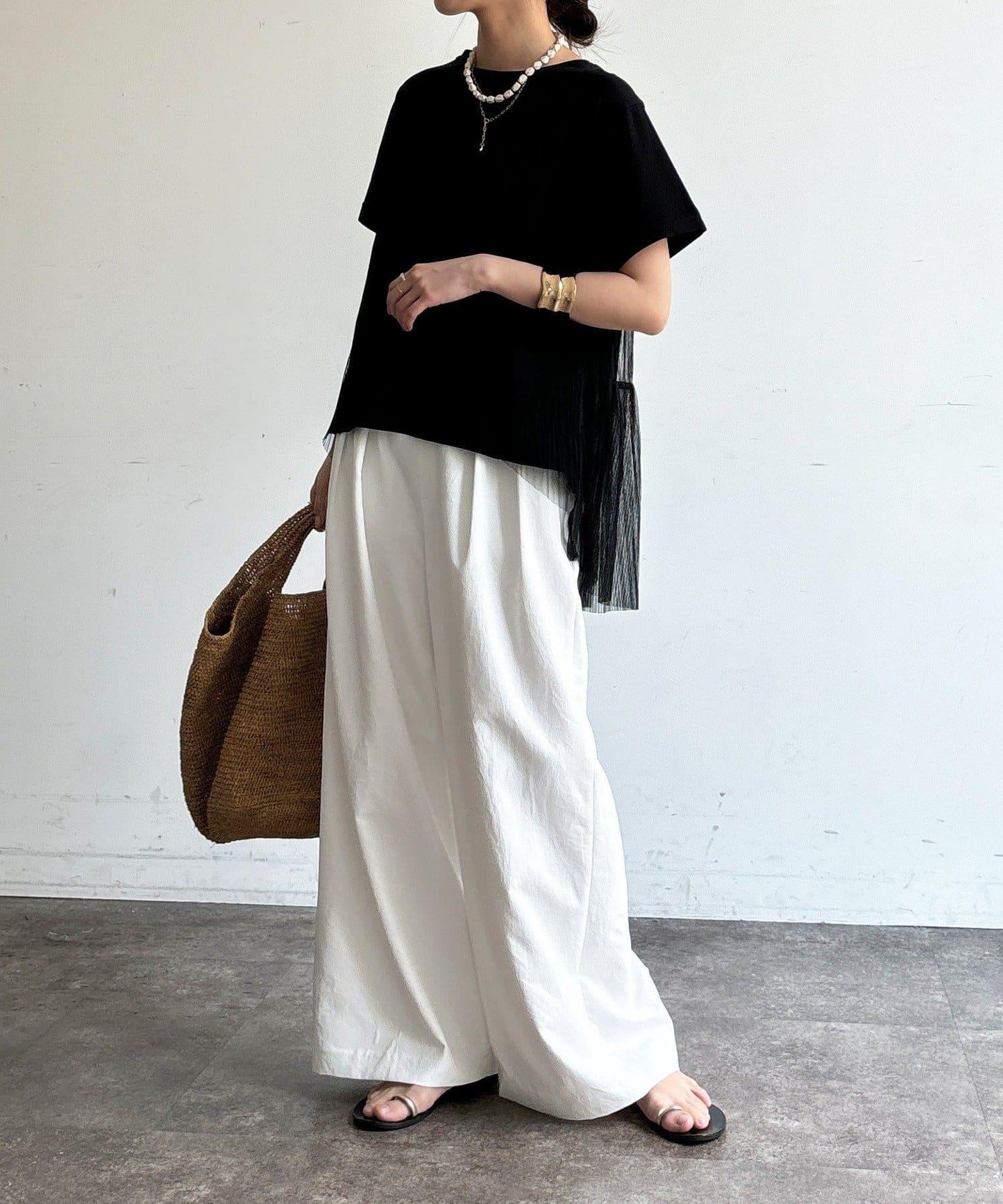 網紗褶皺 TEE