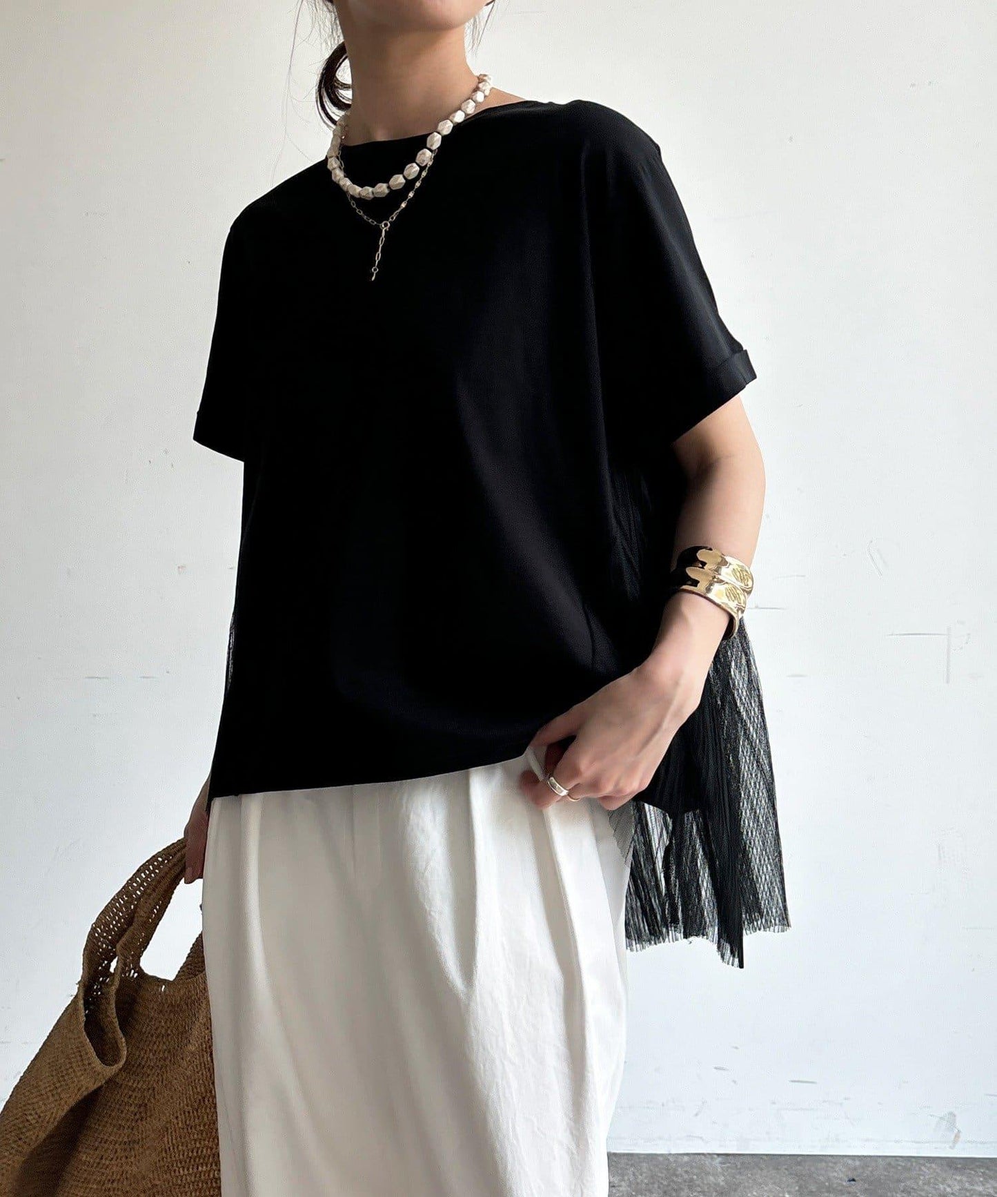 網紗褶皺 TEE