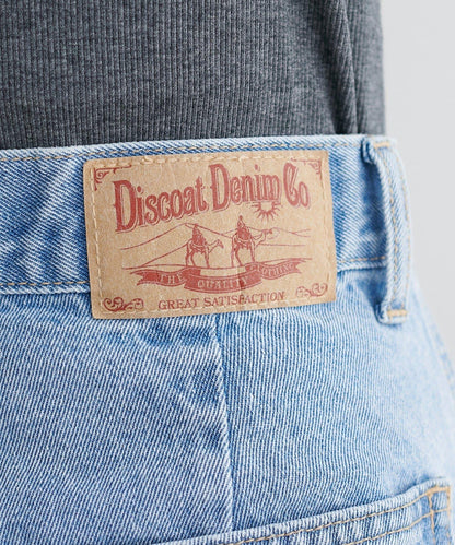 Discoat 輕薄下襬蕾絲牛仔直筒褲