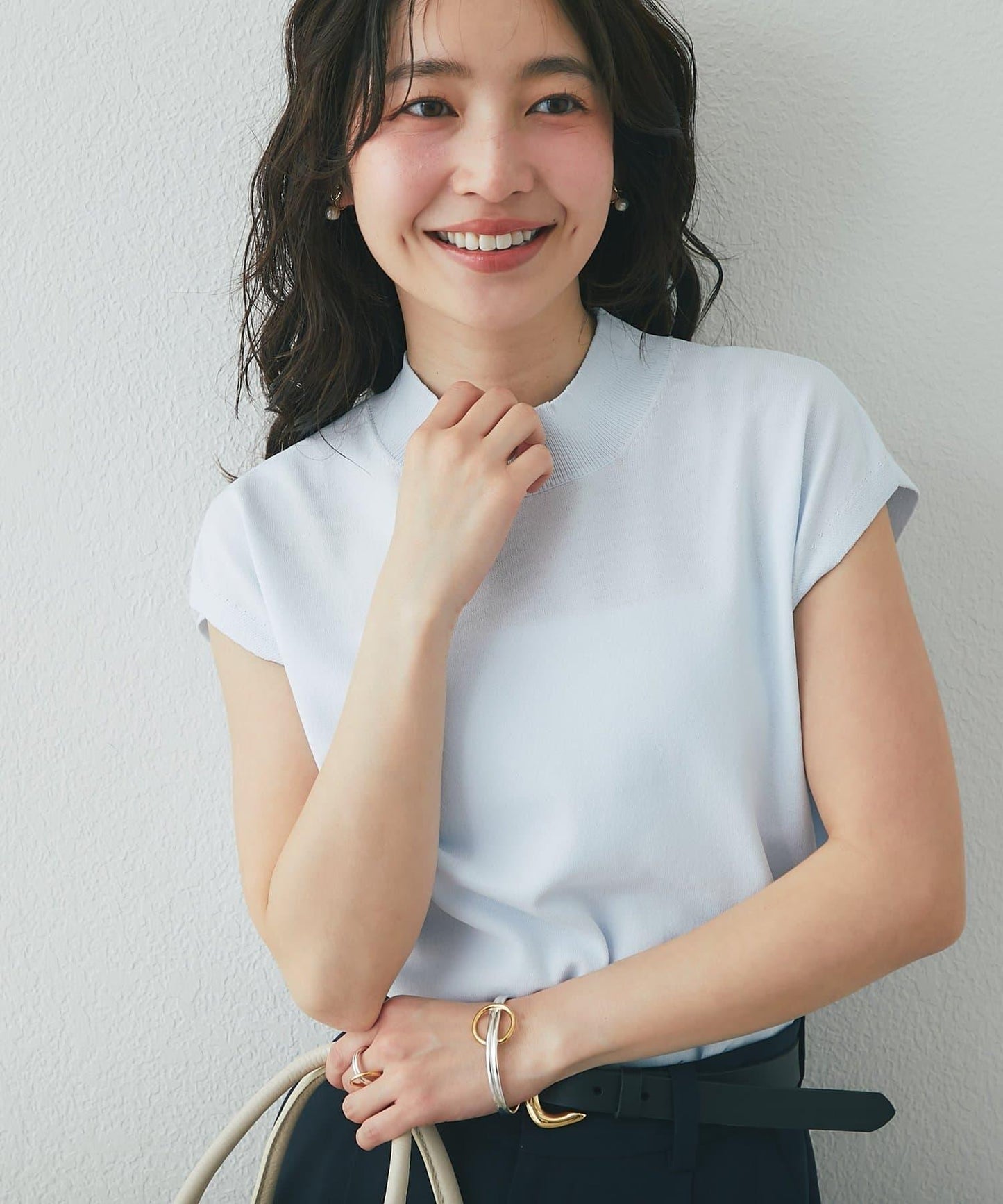涼感防曬 高領 法式袖 針織上衣