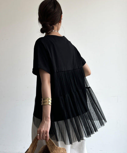 網紗褶皺 TEE
