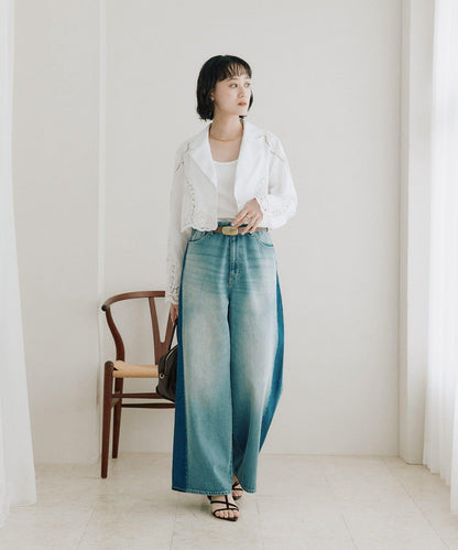 RIVE DROITE 線條闊腿牛仔褲