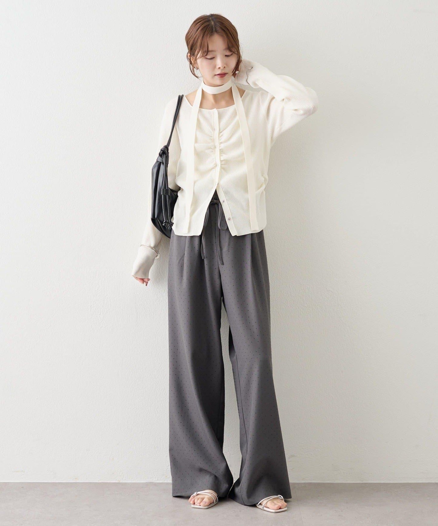 方領繫帶針織開衫