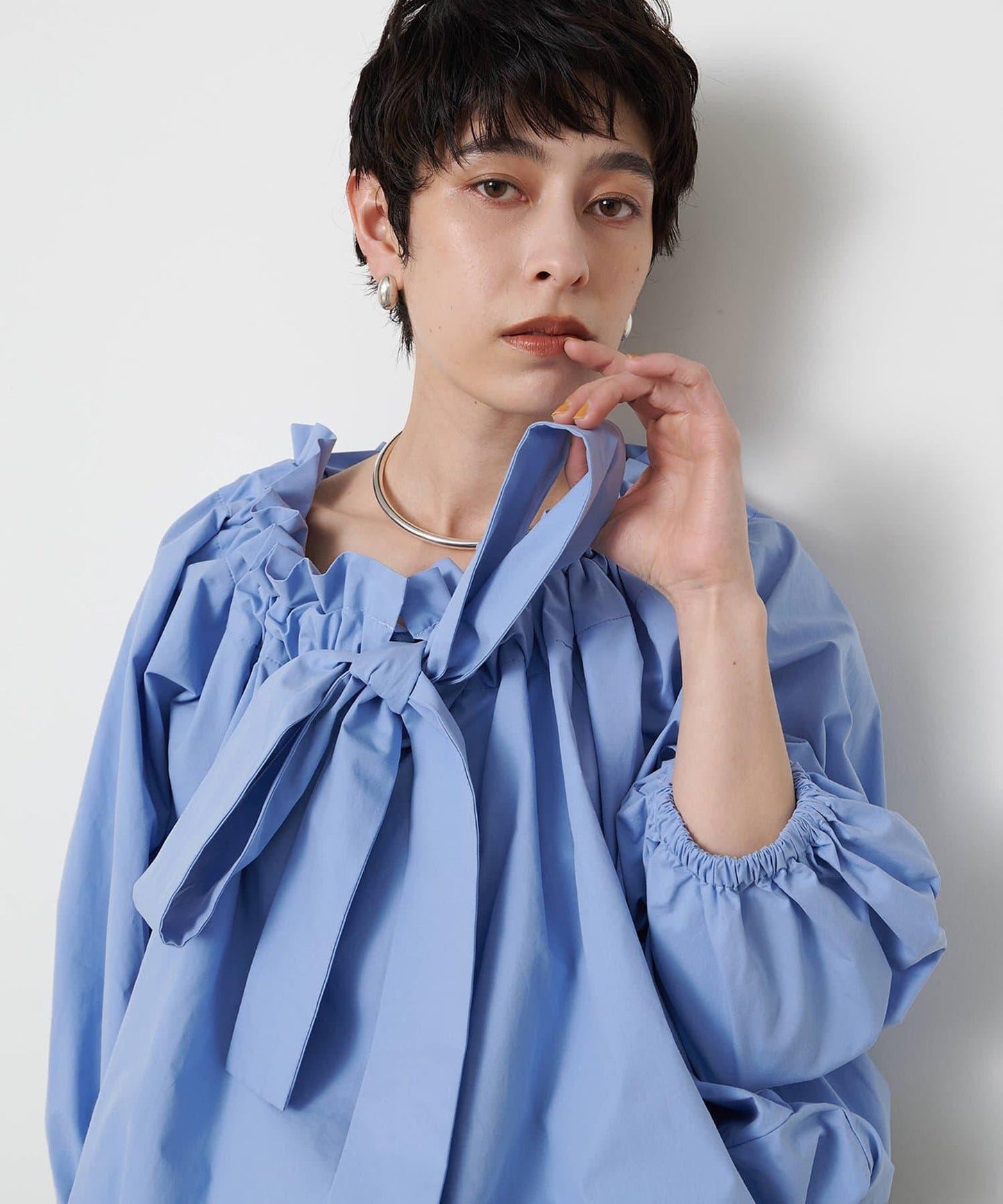 棉質高密褶皺女襯衫
