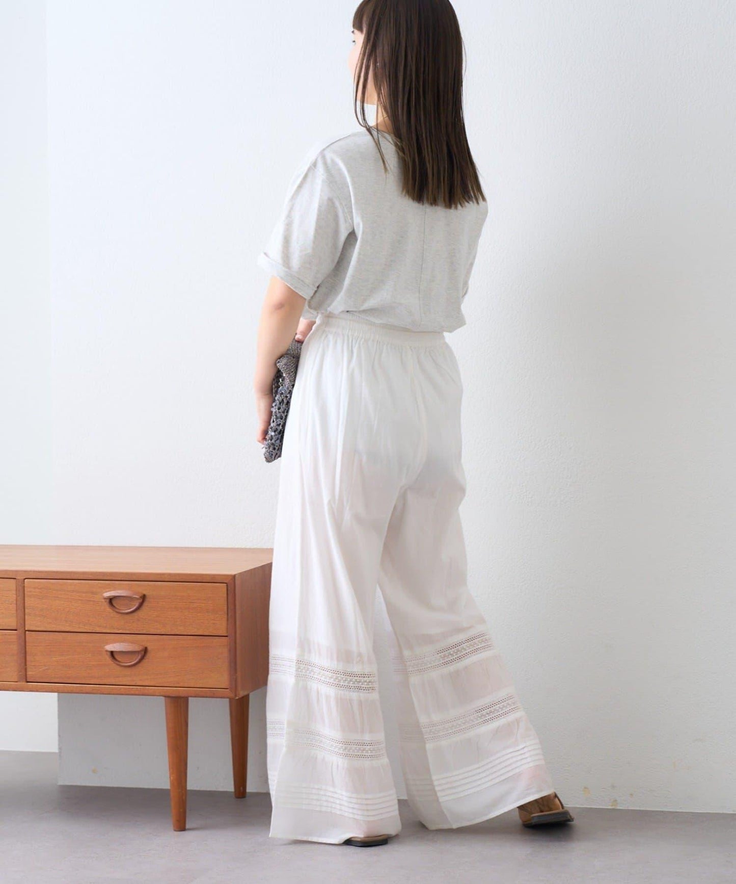 打褶蕾絲喇叭褲 india