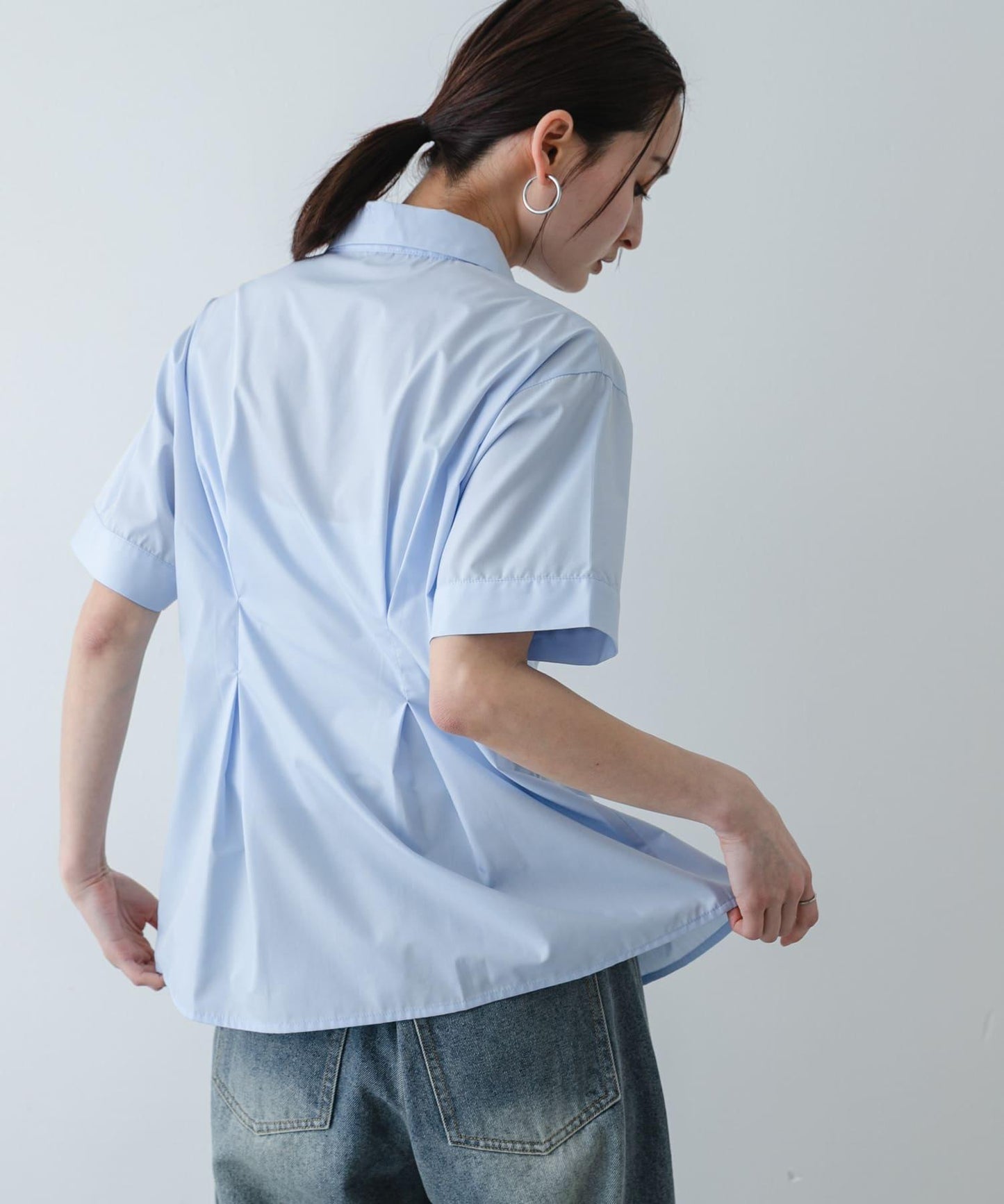 易護理 腰褶 半袖襯衫