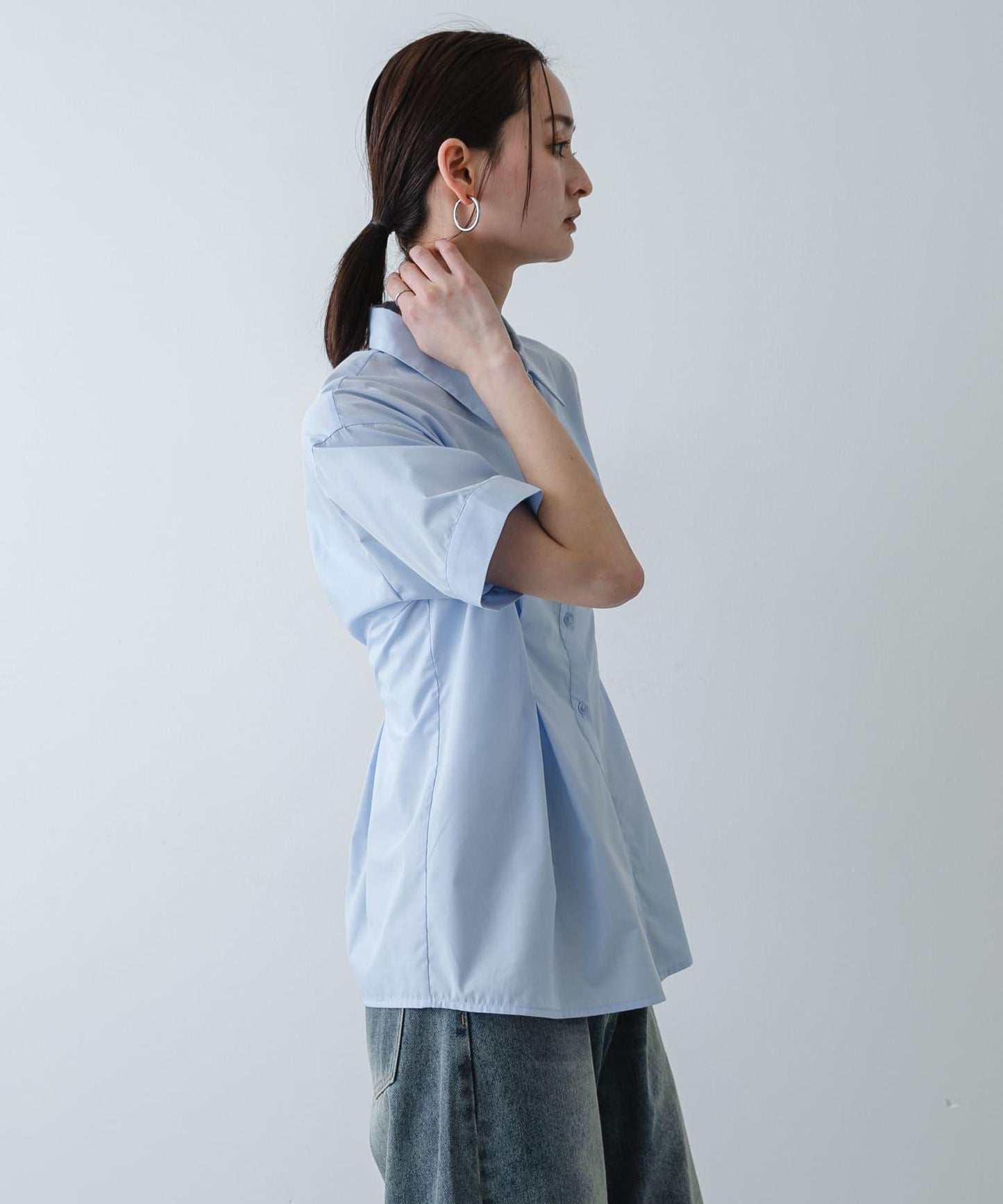易護理 腰褶 半袖襯衫