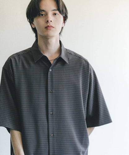 超寬鬆 微格紋 短袖襯衫
