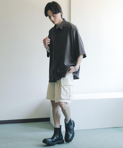 超寬鬆 微格紋 短袖襯衫