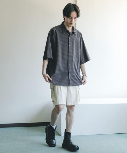 超寬鬆 微格紋 短袖襯衫