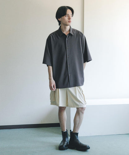 超寬鬆 微格紋 短袖襯衫