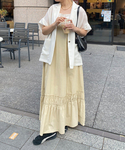 SAKURA企劃 下襬抽褶拼接 吊帶連衣裙