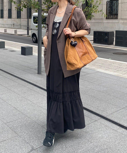 SAKURA企劃 下襬抽褶拼接 吊帶連衣裙