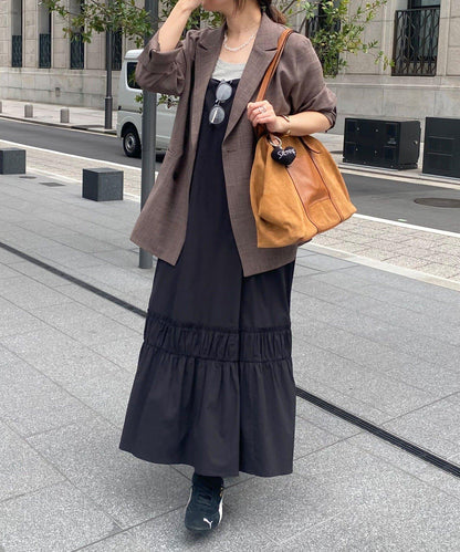 SAKURA企劃 下襬抽褶拼接 吊帶連衣裙