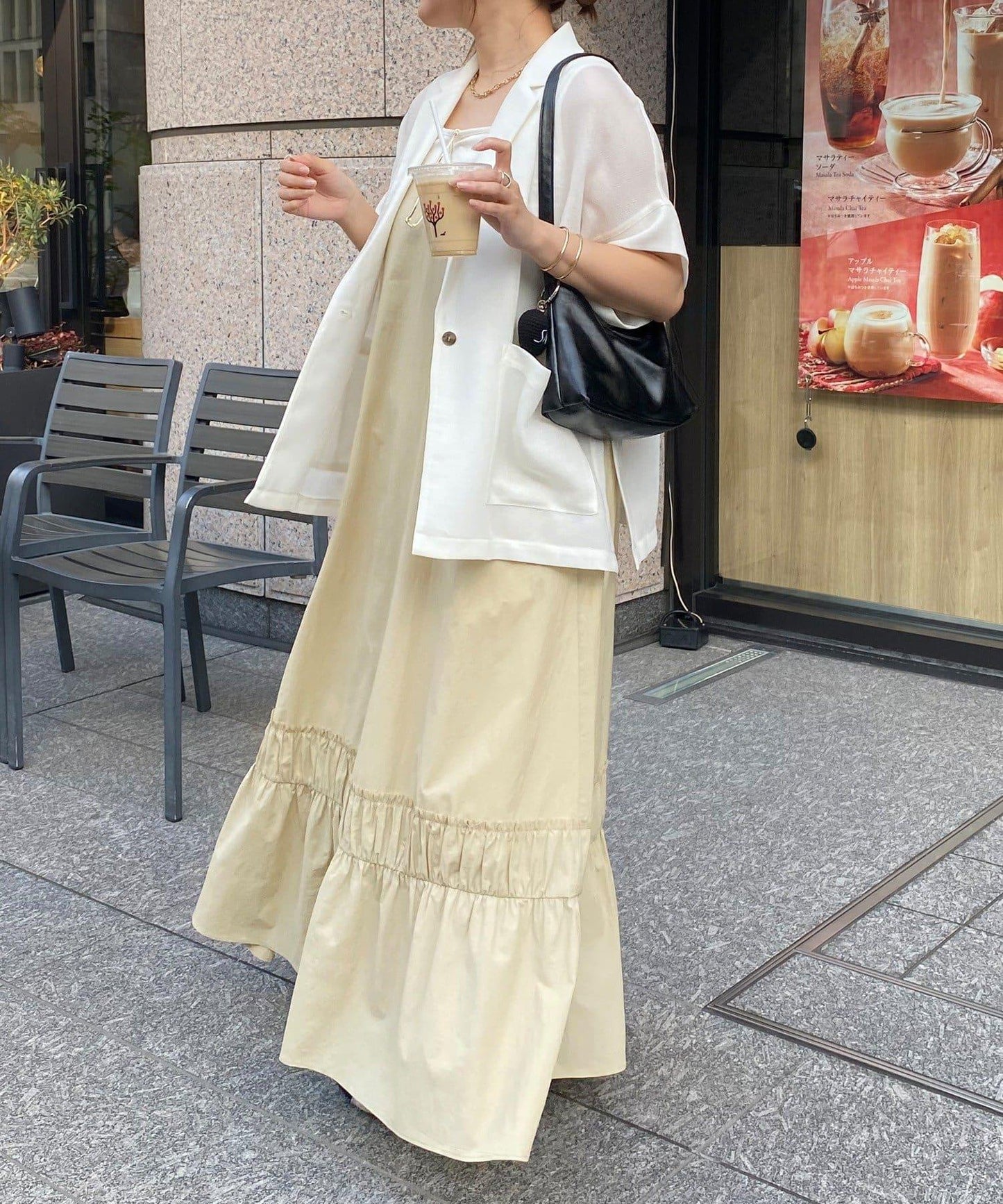 SAKURA企劃 下襬抽褶拼接 吊帶連衣裙