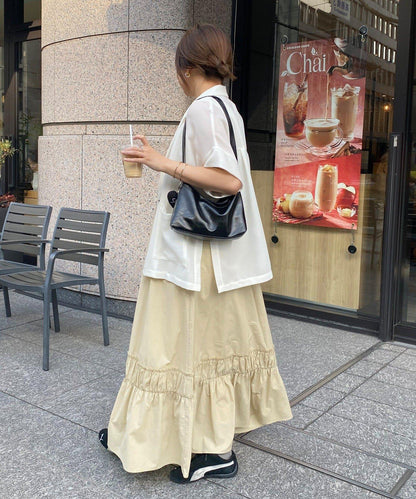 SAKURA企劃 下襬抽褶拼接 吊帶連衣裙