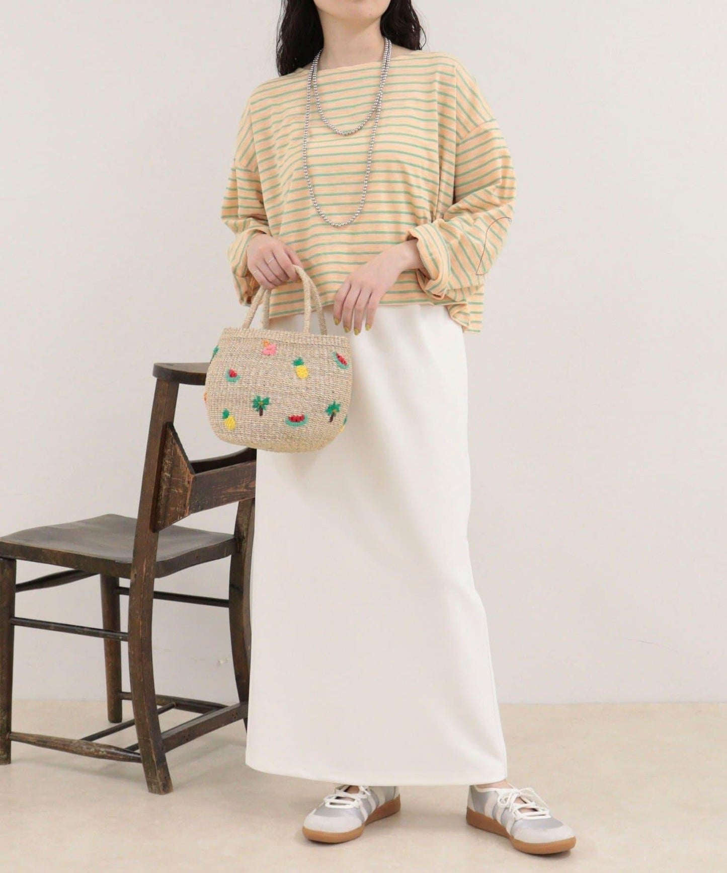 鬆緊腰喬其紗修身半身裙
