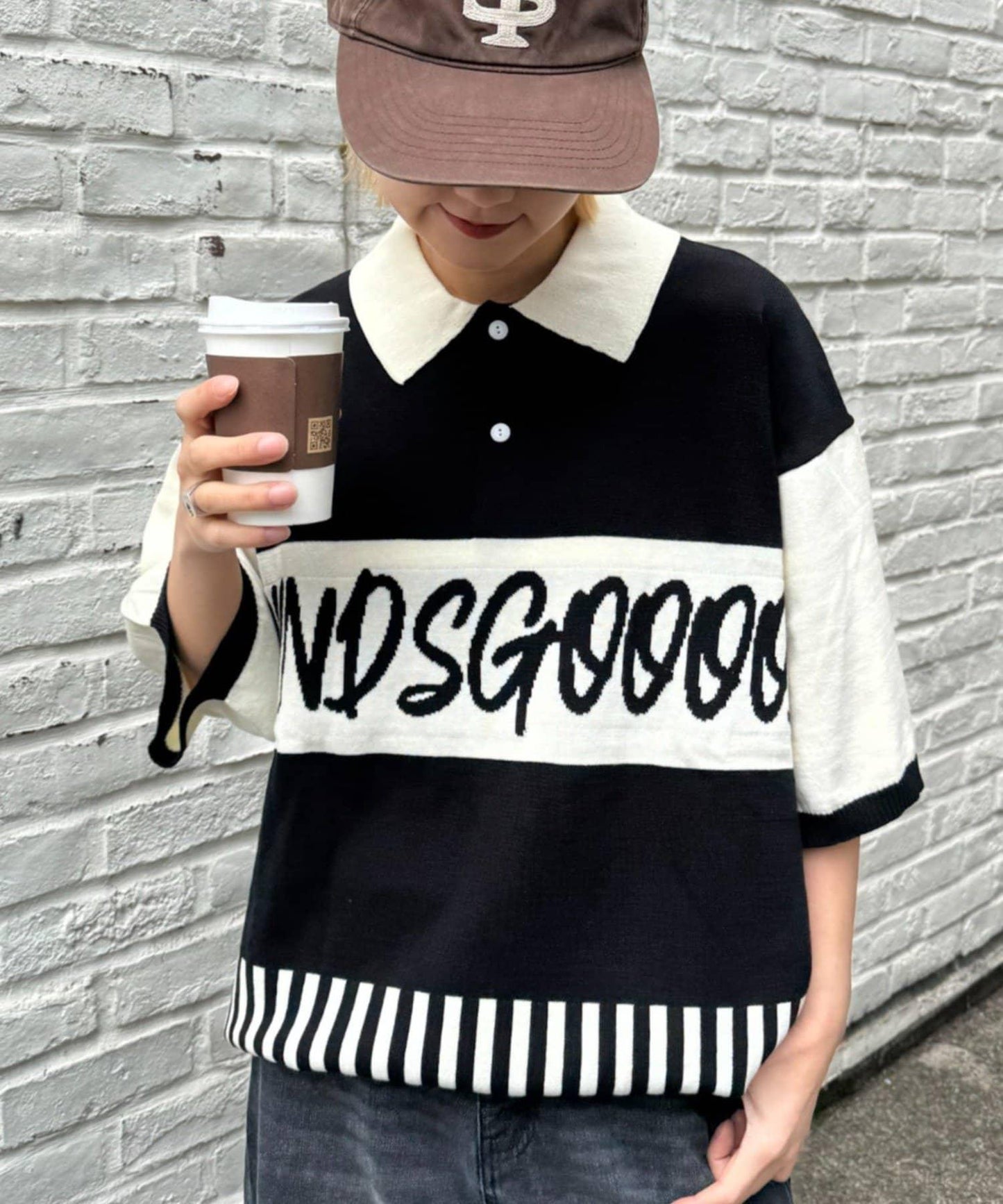 SOUNDSGOOOOD 拼接Logo針織Polo衫