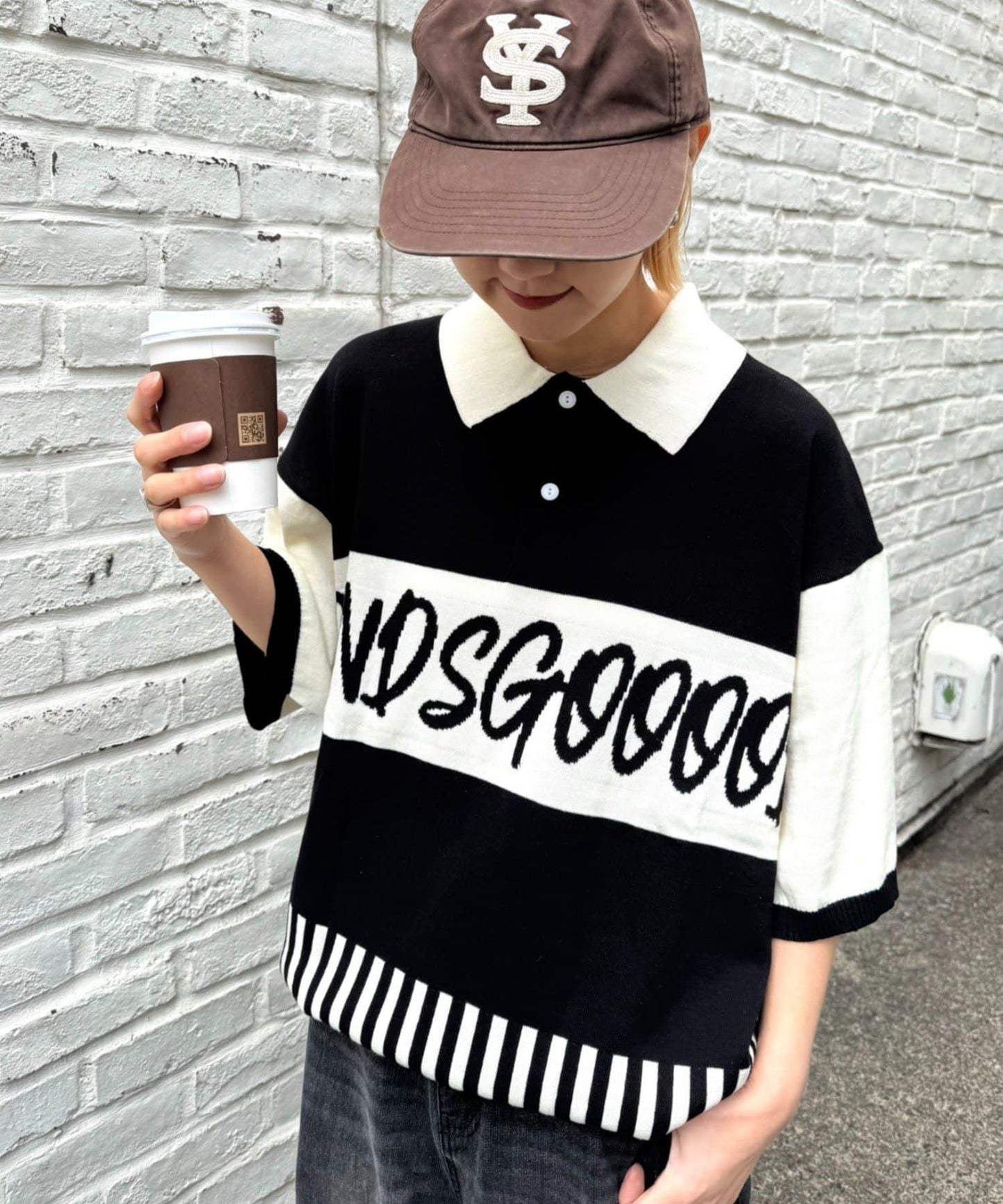 SOUNDSGOOOOD 拼接Logo針織Polo衫