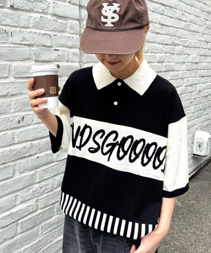 SOUNDSGOOOOD 拼接Logo針織Polo衫