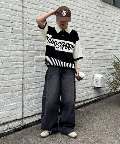 SOUNDSGOOOOD 拼接Logo針織Polo衫