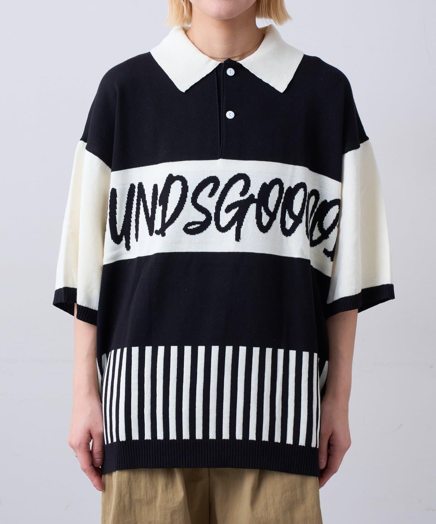 SOUNDSGOOOOD 拼接Logo針織Polo衫