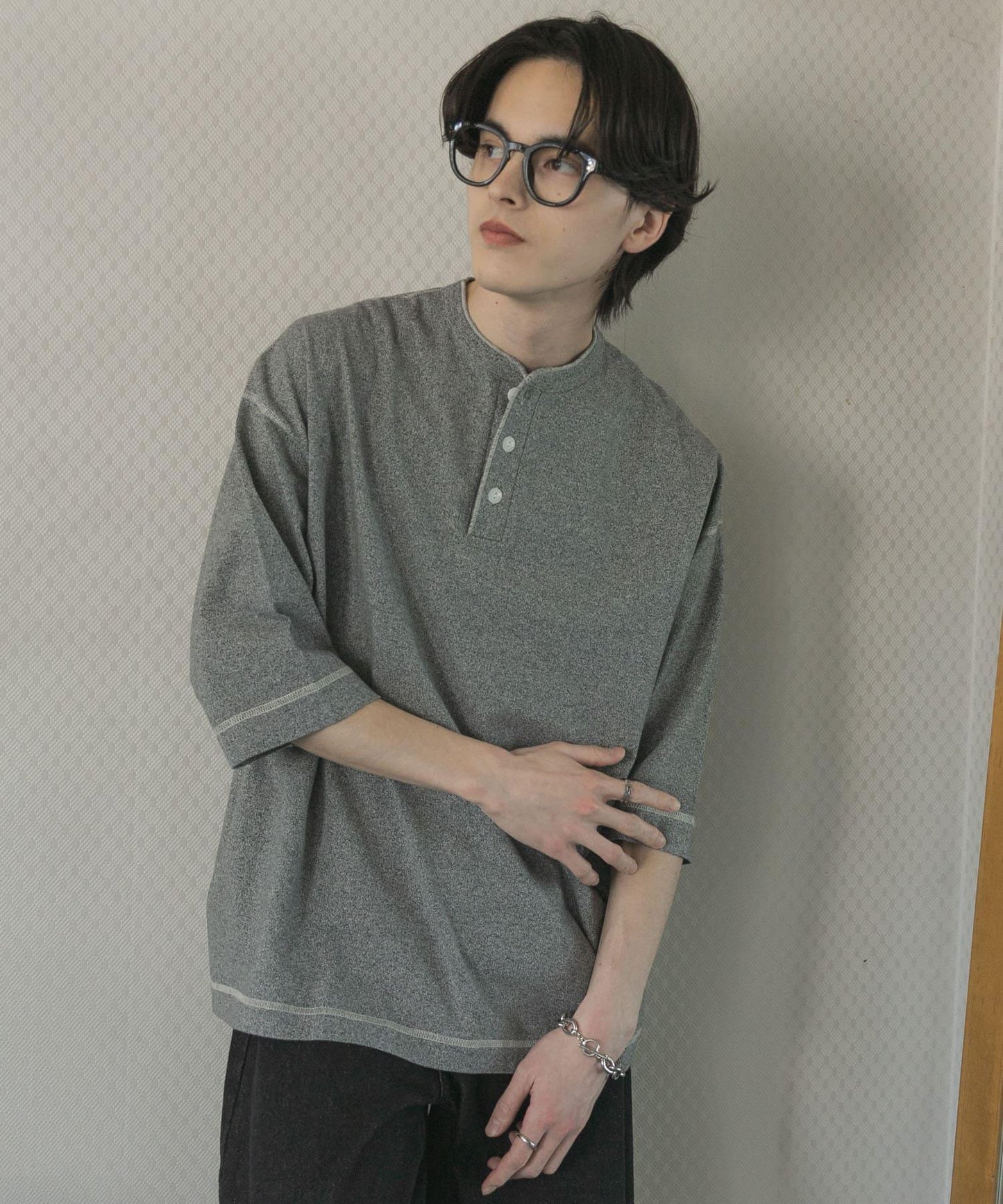 Healthknit×SENSE OF PLACE 亨利領T恤