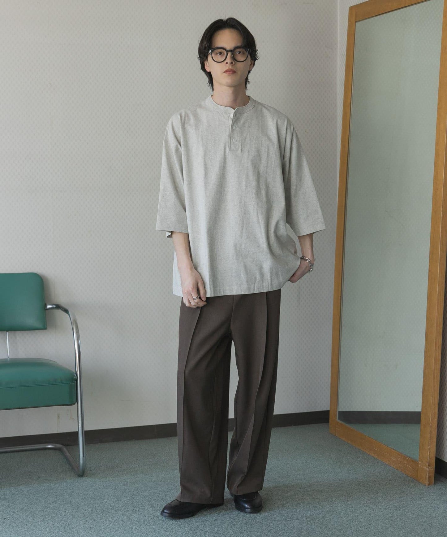 Healthknit×SENSE OF PLACE 亨利領T恤