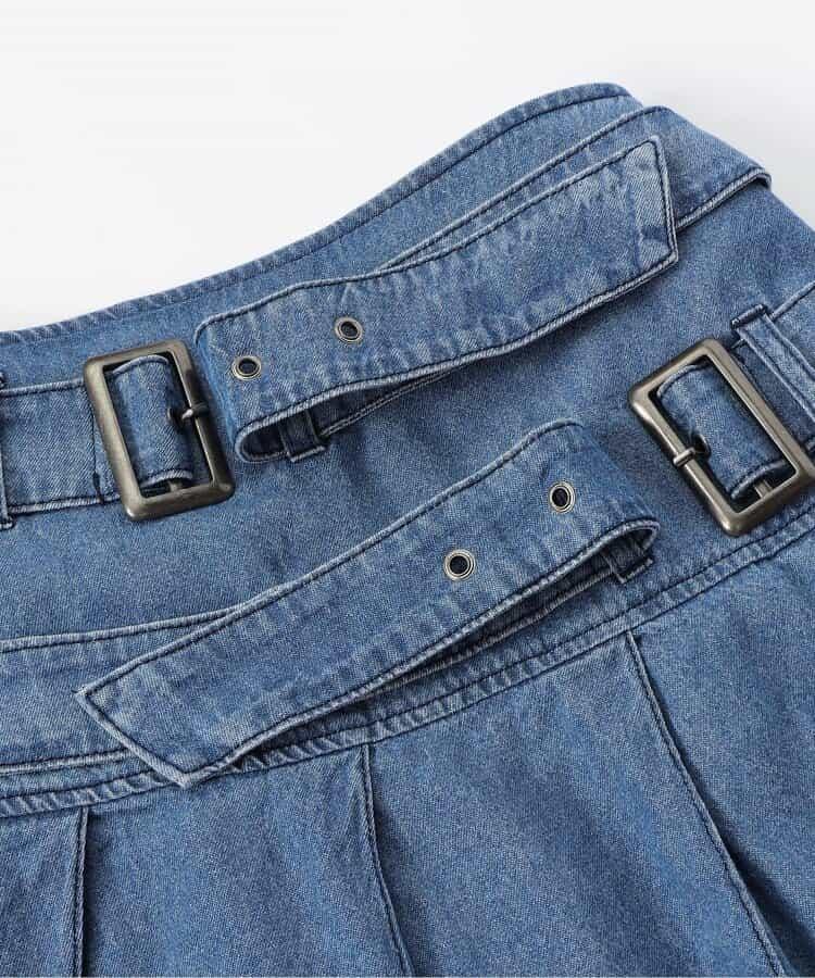 雙腰帶 牛仔 裙褲