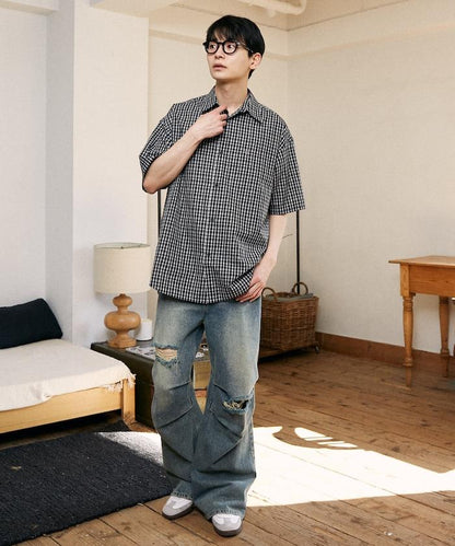單點刺繡 短袖襯衫