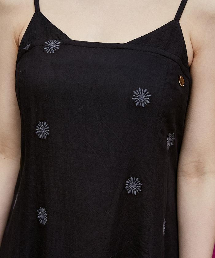 刺繡裝飾 長款 背心連衣裙