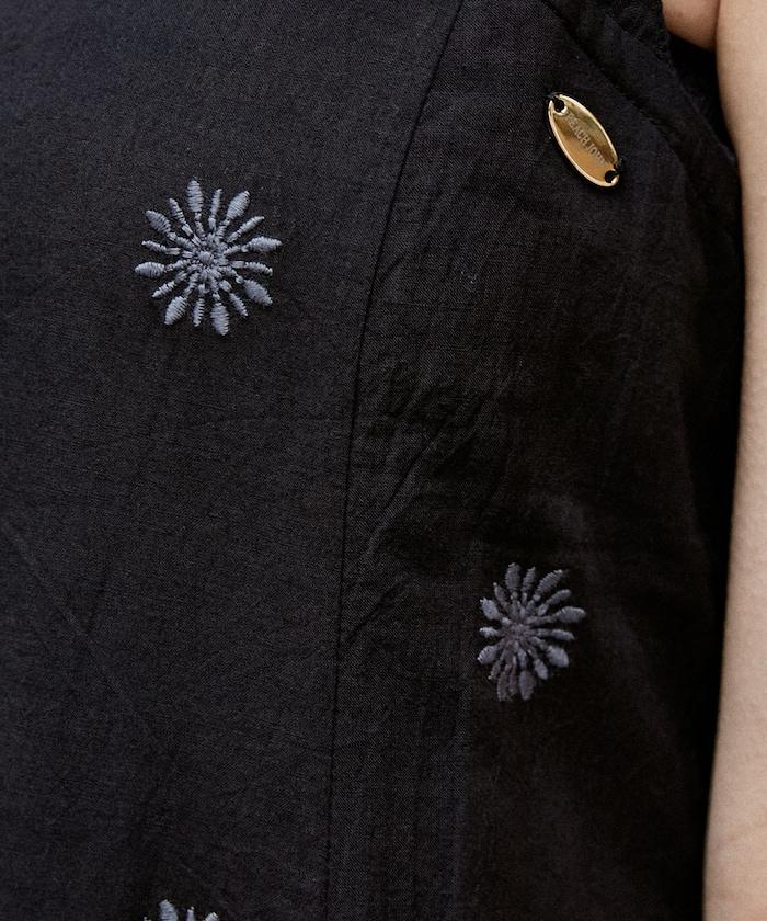 刺繡裝飾 長款 背心連衣裙