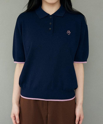 接觸冷感 配色袖 夏季針織 Polo衫