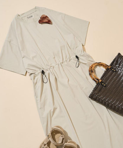 防曬 吸溼速幹 涼感 抗菌 彈力 抽繩短袖 連衣裙