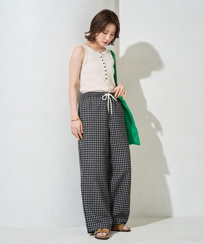 泡泡紋格紋 彈力 休閒褲