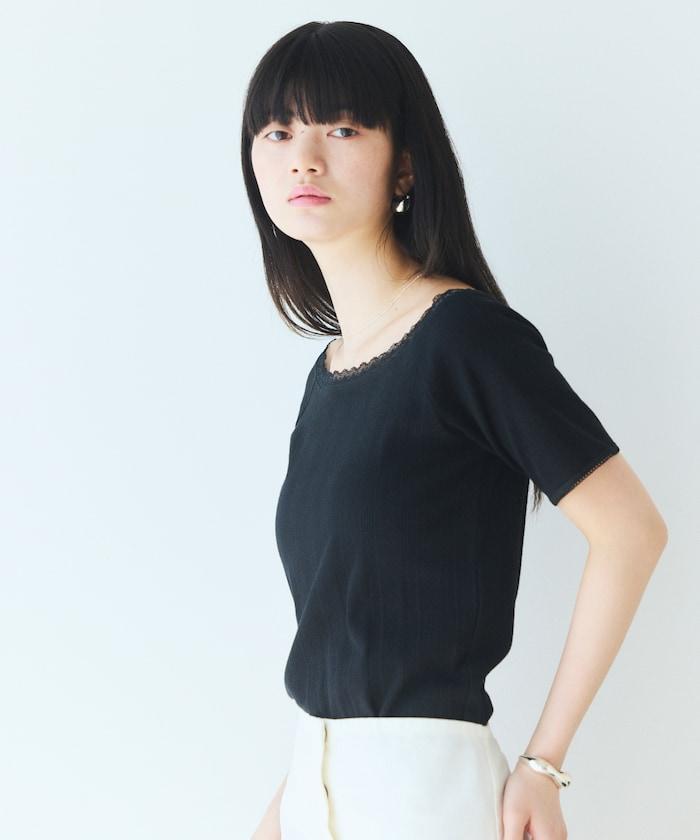 船領 鏤空針織 蕾絲設計 T恤
